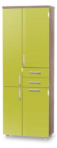 Vysoká koupelnová skříňka s košem K31 barva skříňky: dub sonoma tmavá, barva dvířek: lemon lesk