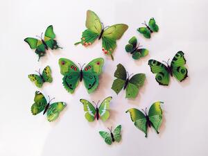 3D motýlci na zeď zelená 12 ks 5 až 12 cm