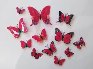 3D motýli na zeď červená 12 ks 5,5 cm až 12 cm