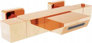 Vanová termostatická baterie MEXEN CUBE s vývodem na sprchu - rose gold - s vodopádem