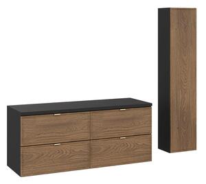 Comad Koupelnová sestava s deskou a skříňkami Talia Casella 120 cm černý mat/dub casella
