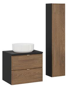 Comad Koupelnová sestava s deskou, skříňkami a umyvadlem Talia Casella 60 cm černý mat/dub casella