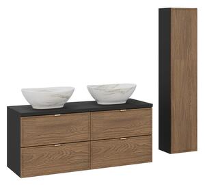 Comad Koupelnová sestava s deskou, skříňkami a umyvadly Talia Casella 120 cm černý mat/dub casella