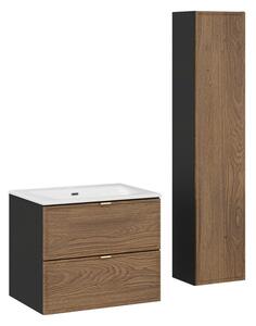 Comad Koupelnová sestava s deskou, skříňkami a zápustným umyvadlem Talia Casella 60 cm černý mat/dub casella