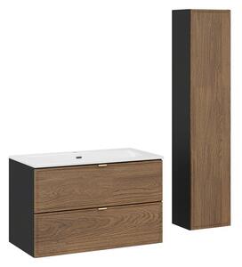 Comad Koupelnová sestava s deskou, skříňkami a zápustným umyvadlem Talia Casella 80 cm černý mat/dub casella