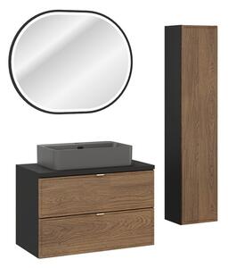 Comad Koupelnová sestava s deskou, skříňkami, umyvadlem a zrcadlem Talia Casella 80 cm černý mat/dub casella