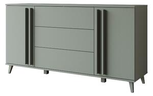 Komoda MINIO "HURON" o šířce 150 cm, se 2 dvířky, 3 zásuvkami a nožkami – barva: mlhově zelená