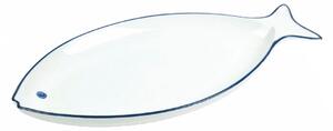 VILLA D’ESTE HOME Designový jídelní talíř Open Fish, bílá, modré lemování, 38 cm