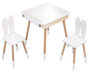 Dětská rostoucí sada BUNNY, stolek a 2 židle, bílá/hnědá ELIS design