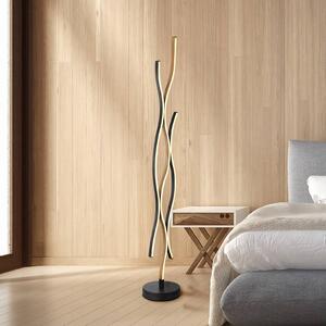 Globo LED stojací lampa Geronimo, výška 135 cm, černá/dřevěný vzhled, Černá, Obývací pokoj / jídelna, Hliník, Moderní