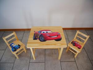 Dětský dřevěný stůl se židlemi s potiskem - Auta - 51X40 CM