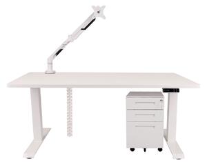 Set: psací stůl Alto 101 White + držák na monitor + kryt na kabely + kontejner