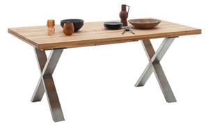 Rozkládací jídelní stůl z masivu BROOKLYN dub divoký/leštěná ocel Velikost stolu 180x100