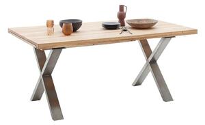 Rozkládací jídelní stůl z masivu BROOKLYN dub bělený/leštěná ocel Velikost stolu 180x100