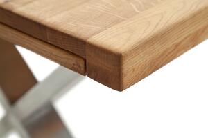 Rozkládací jídelní stůl z masivu BROOKLYN dub bělený/leštěná ocel Velikost stolu 180x100