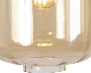 Designová závěsná lampa černá s jantarovým sklem 3-světlo 226 cm - Qara