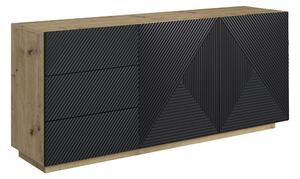 Moderní komoda Asha 167 cm dvoudveřová se zásuvkami - artisan / černý mat
