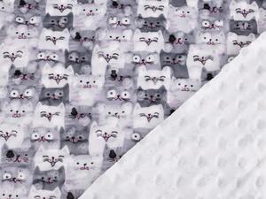 Minky s 3D puntíky kočky - šedá