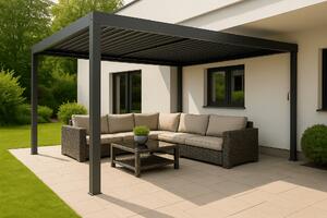 Hliníková bioklimatická pergola s lamelami BestBerg BBP-12G / 4 x 3 m / šedá