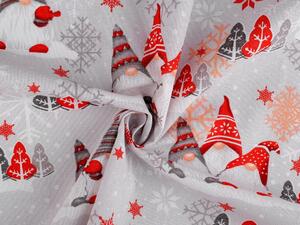 Metráž Vánoční bavlněná látka skřítek - šedá nejsvětlejší červená