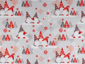 Metráž Vánoční bavlněná látka skřítek - šedá nejsvětlejší červená
