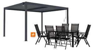 ZAHRADNÍ KOMBO bioklimatická pergola s lamelami BestBerg BBP-12G + Zahradní jídelní set 6+1 BestBerg BBGF-53B
