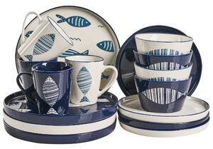 Sada 16 kusů nádobí TAMARIND Porcelán Bílá/Modrá