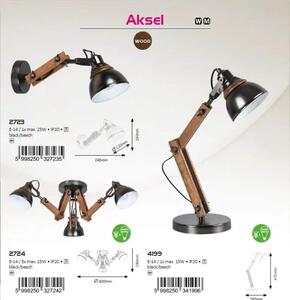 Rabalux 4199 AKSEL - Stolní industriální lampa s dřevěnou monturou (Naklápěcí stolní lampa, dřevo + černé stínidlo)