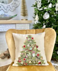 Dům Vánoc Gobelínový vánoční povlak na polštář s motivem Ozdobený stromeček 45x45 cm