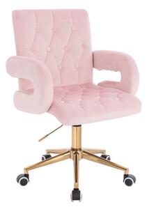 LuxuryForm DESIGN Židle BOSTON VELUR na zlaté podstavě s kolečky - světle růžová