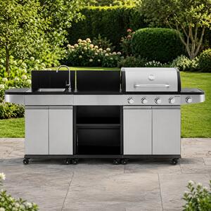 Zahradní BBQ kuchyně s umyvadlem BestBerg BBBQ-26SB / 5 hořáků / 14,5 kW / stříbrná/černá
