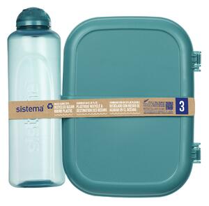 Sistema Krabička na svačinu Ribbon a Láhev na pití Swift Squeeze 480 ml Ocean Bound – dárková sada Barva: tyrkysová