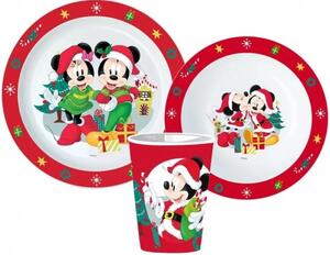 Sada Plastového Nádobí Vánoční Minnie Mouse a Mickey Mouse s kelímkem