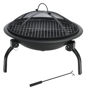 Zahradní ohniště s roštem a pohrabáčem BestBerg BBFP-F11 / Ø 47 cm / ocel / černá