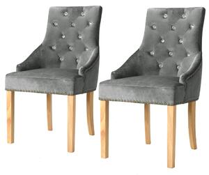 Jídelní židle 2 ks stříbrné masivní dubové dřevo a samet
