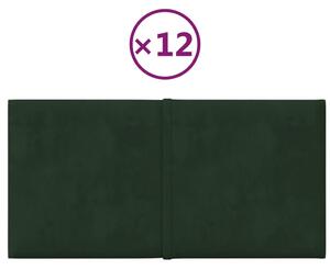 Nástěnné panely 12 ks tmavě zelené 30 x 15 cm samet 0,54 m²