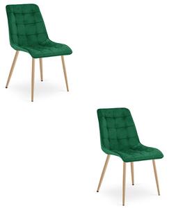 Set dvou jídelních židlí SPLIT sametové zelené / hnědé nohy (2 ks)