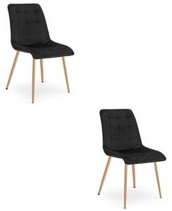 Set dvou jídelních židlí SPLIT sametové černé / hnědé nohy (2 ks)