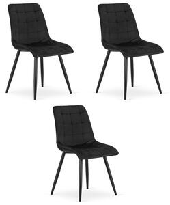 Set tří jídelních židlí SPLIT sametové černé / černé nohy (3 ks)