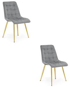 Set dvou jídelních židlí SPLIT sametové světle šedé / zlaté nohy (2 ks)