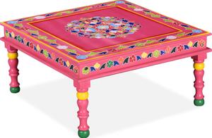 Konferenční stolek z masivního mangovníku ručně malovaný růžový