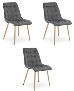 Set tří jídelních židlí SPLIT sametové tmavě šedé / hnědé nohy (3 ks)