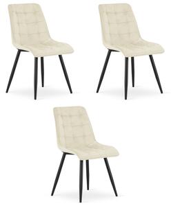 Set tří jídelních židlí SPLIT sametové světle béžové / černé nohy (3 ks)