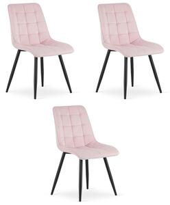 Set tří jídelních židlí SPLIT sametové světle růžové / černé nohy (3 ks)