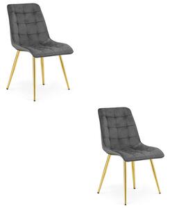 Set dvou jídelních židlí SPLIT sametové tmavě šedé / zlaté nohy (2 ks)