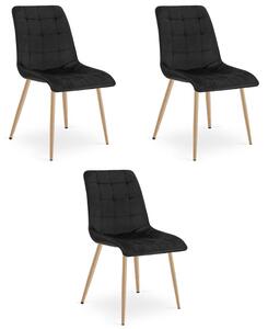 Set tří jídelních židlí SPLIT sametové černé / hnědé nohy (3 ks)