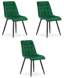 Set tří jídelních židlí SPLIT sametové zelené / černé nohy (3 ks)