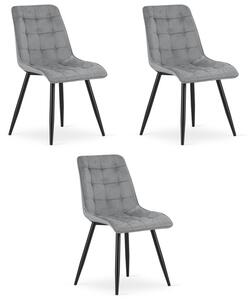 Set tří jídelních židlí SPLIT sametové světle šedé / černé nohy (3 ks)