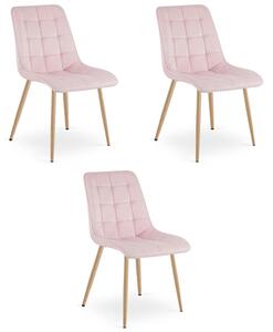 Set tří jídelních židlí SPLIT sametové světle růžové / hnědé nohy (3 ks)
