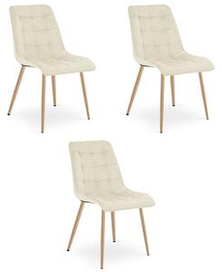 Set tří jídelních židlí SPLIT sametové světle béžové / hnědé nohy (3 ks)